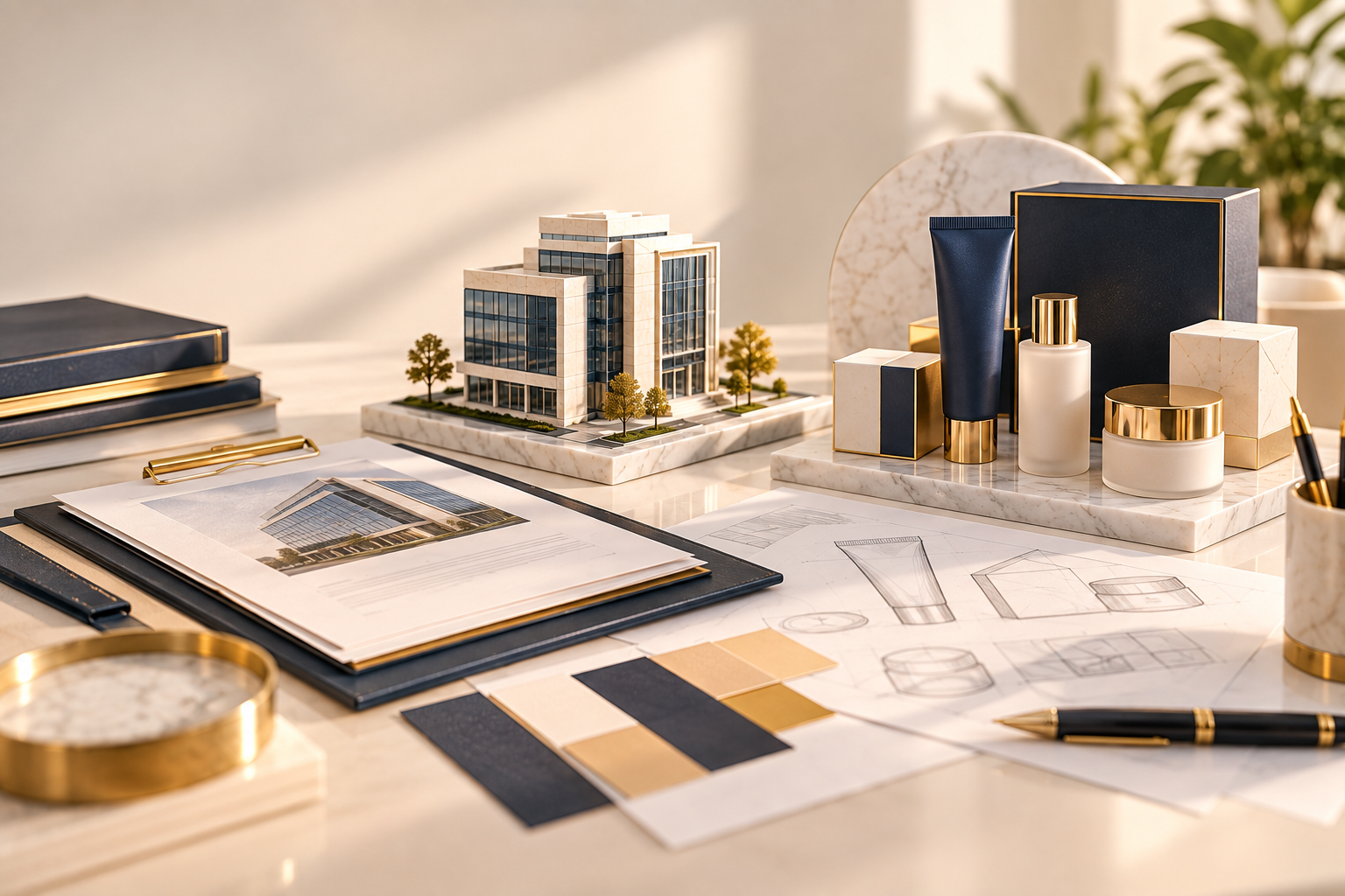 Trade name vs trademark workspace showing business identity and trademark protection concepts